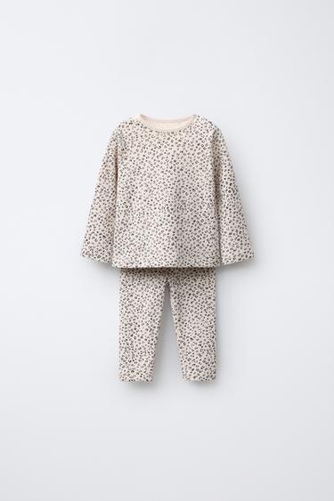 Zara KOMPLET MAJICA I TAJICE S TOČKASTIM ŽIVOTINJSKIM UZORKOM – Ekru