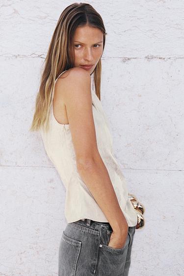 TOP ASYMÉTRIQUE JACQUARD - Beige de Zara - Image 2