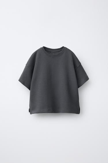 Zaras ENFÄRGAD INTERLOCK T-SHIRT - Mörk antracit