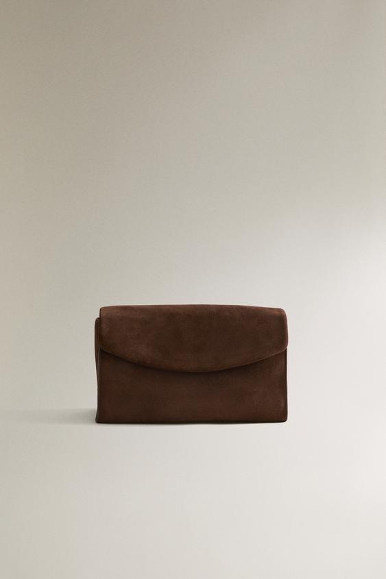 Zara FLAP SPLIT LEATHER MAKEUP BAG - Brown - Image 0