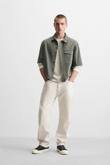 Zara WASHED POCKETED OVERSHIRT - GREENISH - Image 0