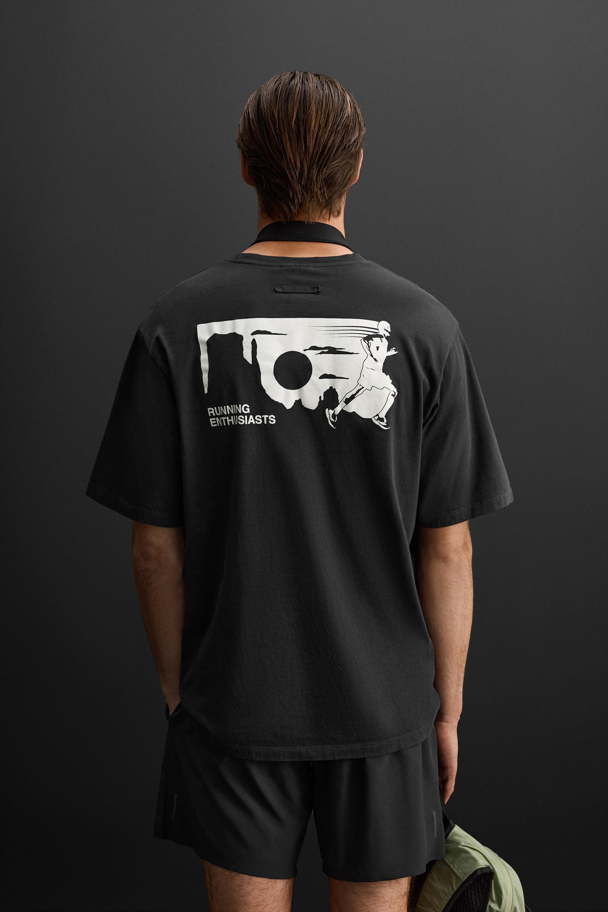 RUNNING GRAPHIC PRINT T-SHIRT - Blue / Gray | ZARA Canada