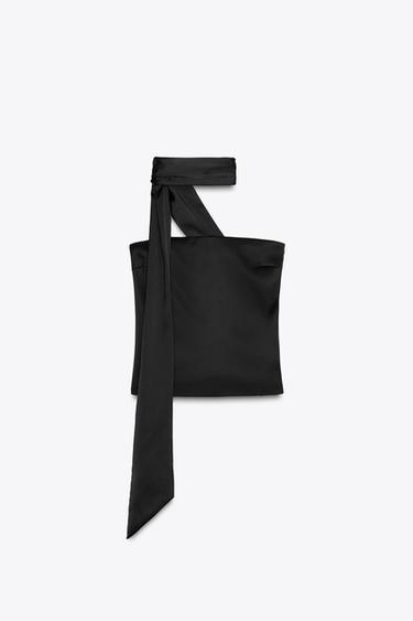 SATIN SCARF TOP - Black by Zara - Image 0