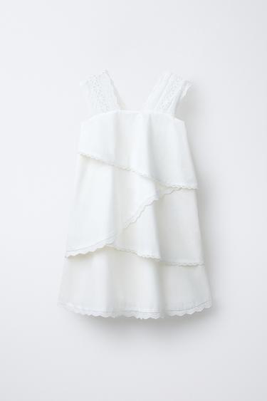 فستان بطبقات رومانسية مطرزة - أبيض الخاص بـ Zara - صورة 0