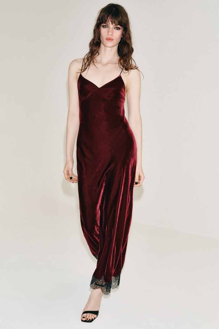 Vestido terciopelo encaje zw collection