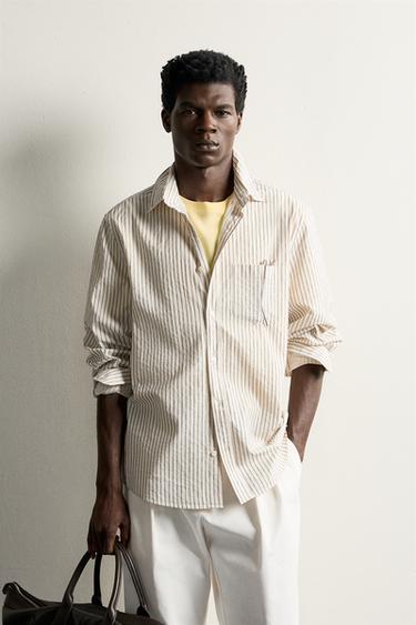 STRIPED RELAXED FIT SHIRT — Ecru / Black 2