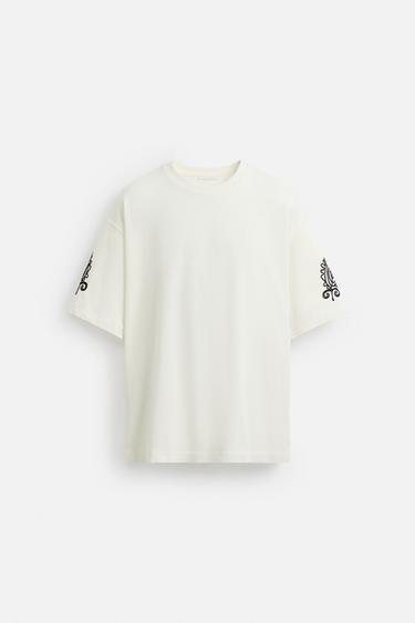 CAMISA BORDADOS CONTRASTE - Blanco roto de Zara