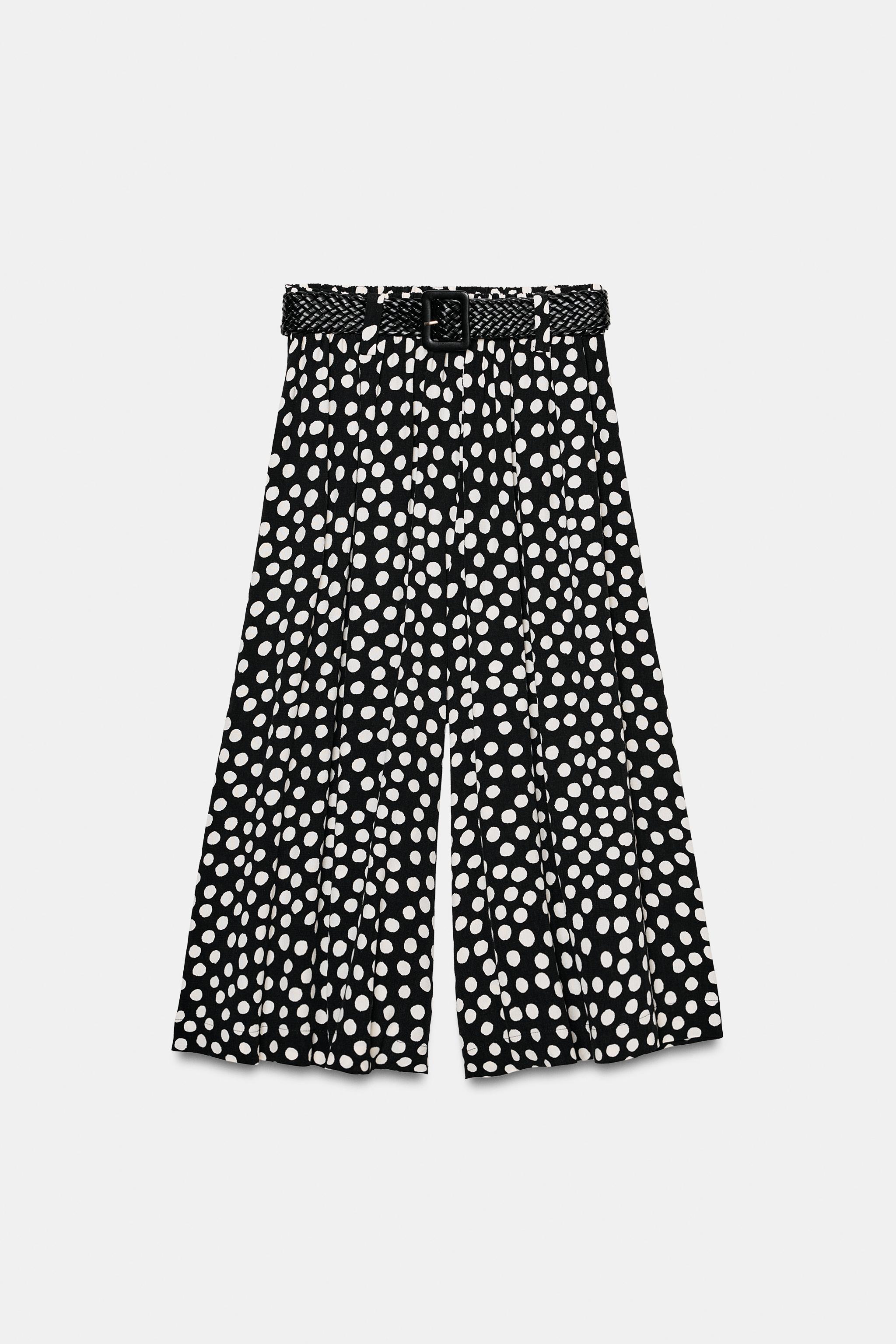 PANTALON JUPE-CULOTTE À POIS AVEC CEINTURE