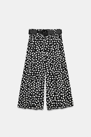 PANTALON JUPE-CULOTTE À POIS AVEC CEINTURE - Noir / Blanc de Zara - Image 7