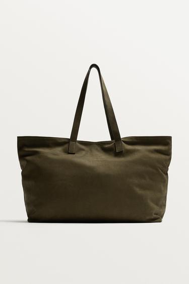 Zara KOŽNA SHOPPER TORBA – Kaki zelena