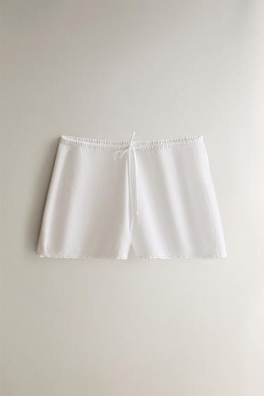 Zara LACE-TRIMMED SHORTS - White - Image 0