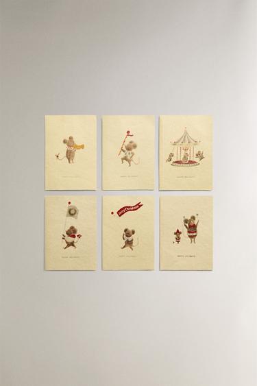 PACK OF CHILDREN'S CHRISTMAS MOUSE CARDS (PACK OF 6) - Multicoloured by Zara - Image 0