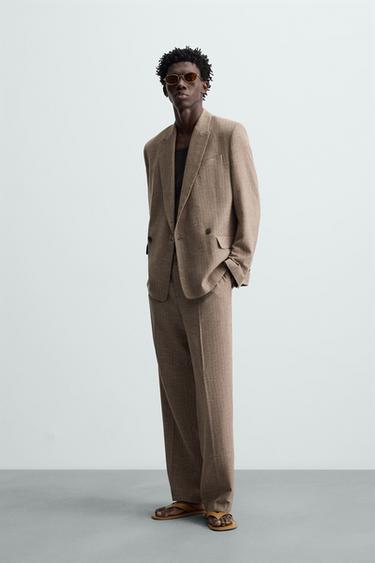 PANTALÓN TRAJE ESTRUCTURA RAYAS - marron-vison de Zara - Imagen 0