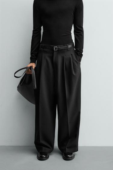 WIDE-LEG PLEATED TROUSERS - Black by Zara - Image 1