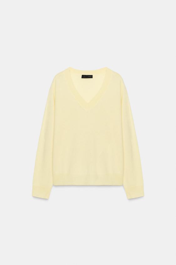 SUÉTER DE LÃ COM DECOTE V - Amarelo-claro da Zara - Imagem 0