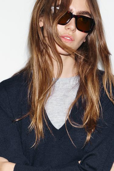 WOOL BLEND CONTRAST JUMPER - Navy blue by Zara - Image 3