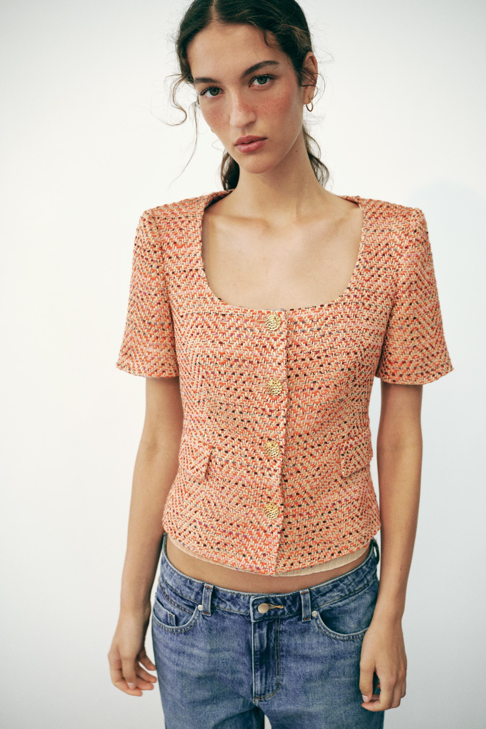SHORT SLEEVE ROUND NECK BLAZER — Orange