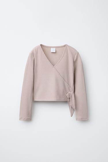 RIBBED BALLET WRAP T-SHIRT - Beige-pink by Zara