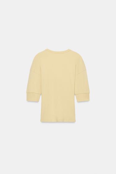 T-SHIRT CÔTELÉ MANCHES AMPLES - Jaune moyen de Zara - Image 7