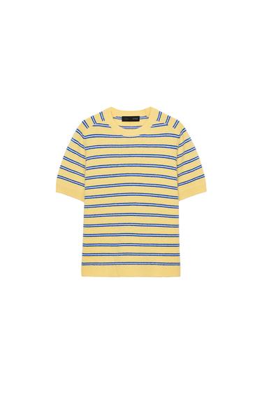 STRIPED 100% WOOL SHORT SLEEVE JUMPER - Yellow by Zara