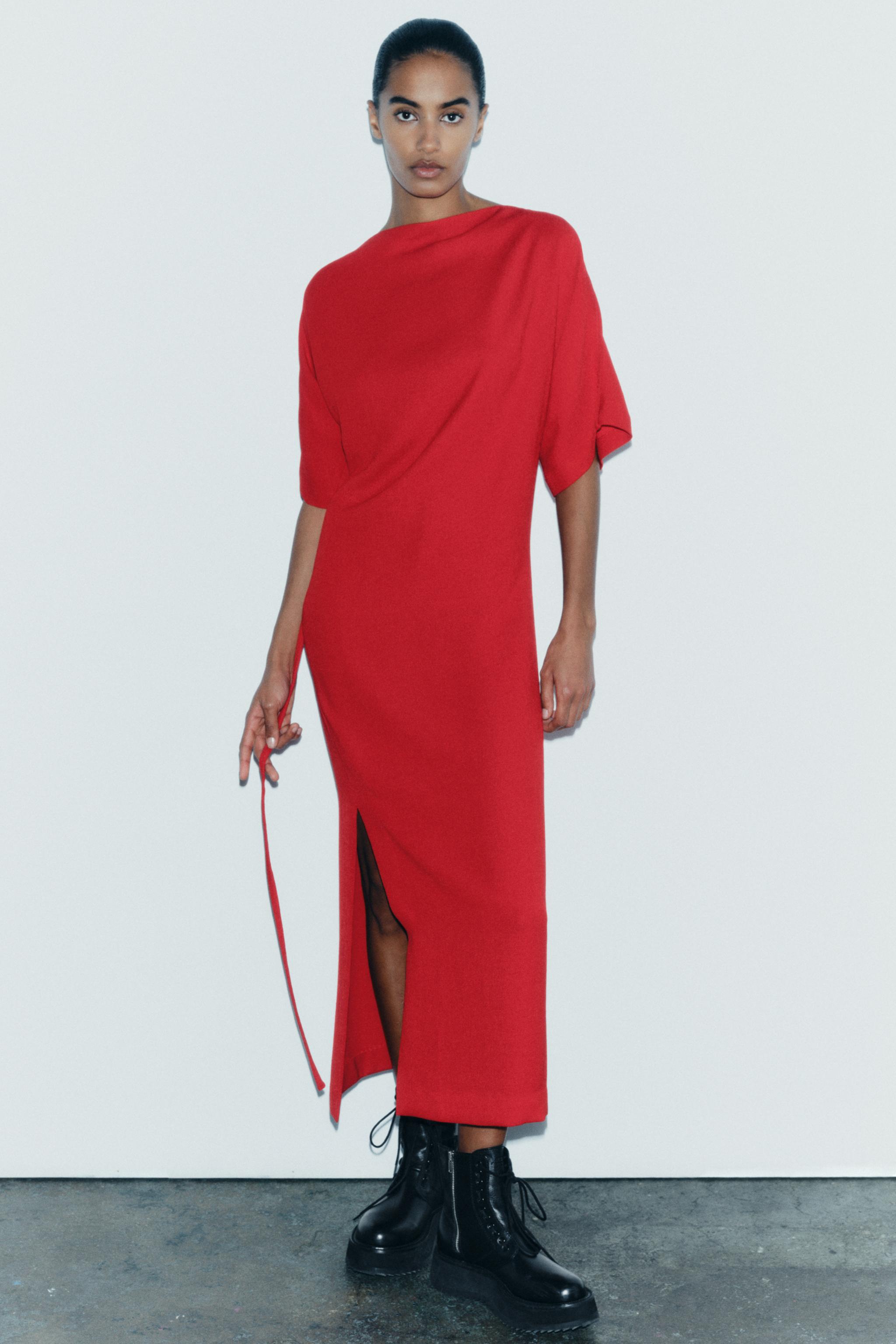 Zara red midi on sale dress