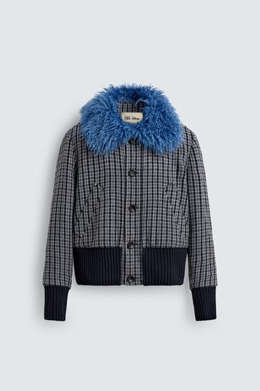 ג'קט בומבר משובץ משולב הארי למברט עבור זארה X דיסני - חום-כחול של Zara