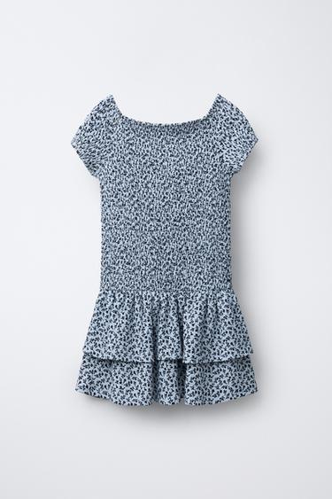 VESTIDO TEXTURA VOLANTES FLORES - Azul claro de Zara - Imagen 0