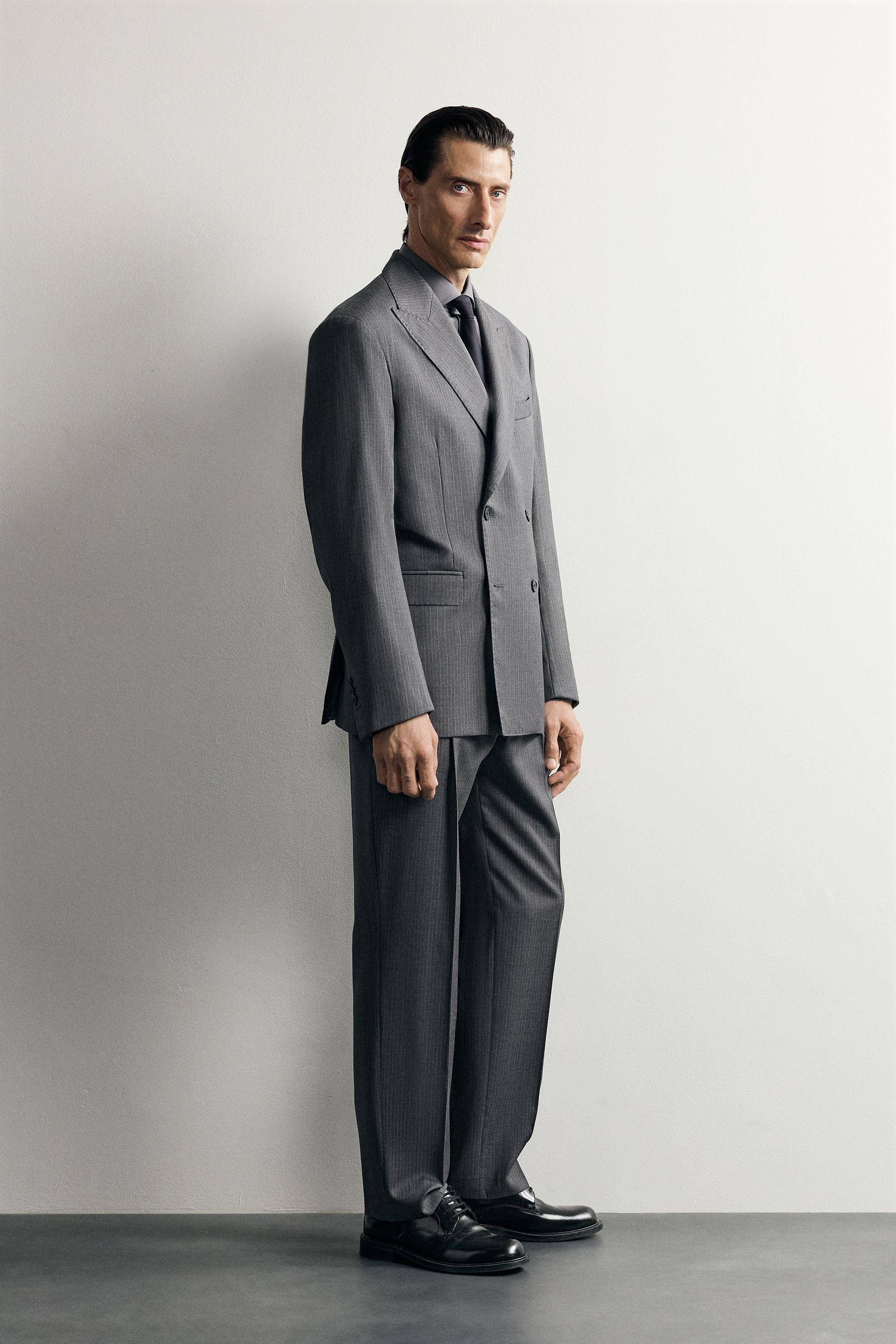Zara ÇİZGİLİ %100 YÜN TAKIM BLAZER görsel 4