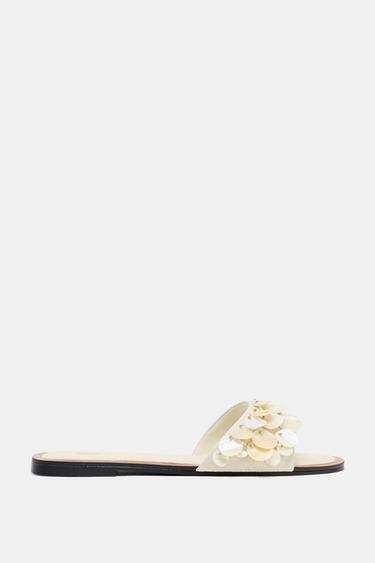 SANDALIA PLANA PIEZAS NACAR - Blanco Crudo de Zara