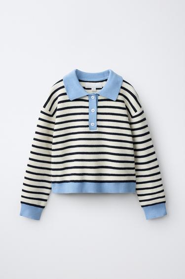 JERSEY POLO ESTAMPADO RAYAS - Celeste de Zara - Imagen 0