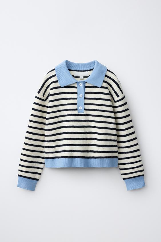 JERSEY POLO ESTAMPADO RAYAS - Celeste de Zara - Imagen 0