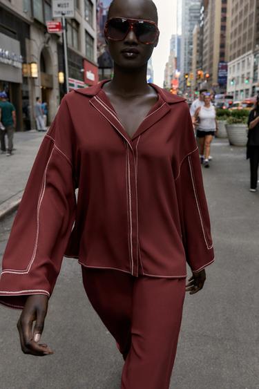 SHIRT WITH CONTRAST TOPSTITCHING - Brick by Zara