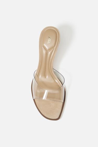 SANDALES À TALONS EN VINYLE - Beige clair de Zara