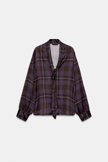 CAMISA SATINADA CUADROS LAZO - Granate oscuro de Zara - Imagen 0