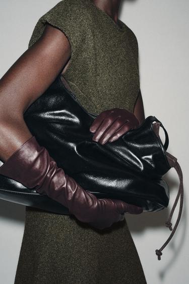 Zara 100% LEATHER LONG GLOVES - Maroon - Image 0