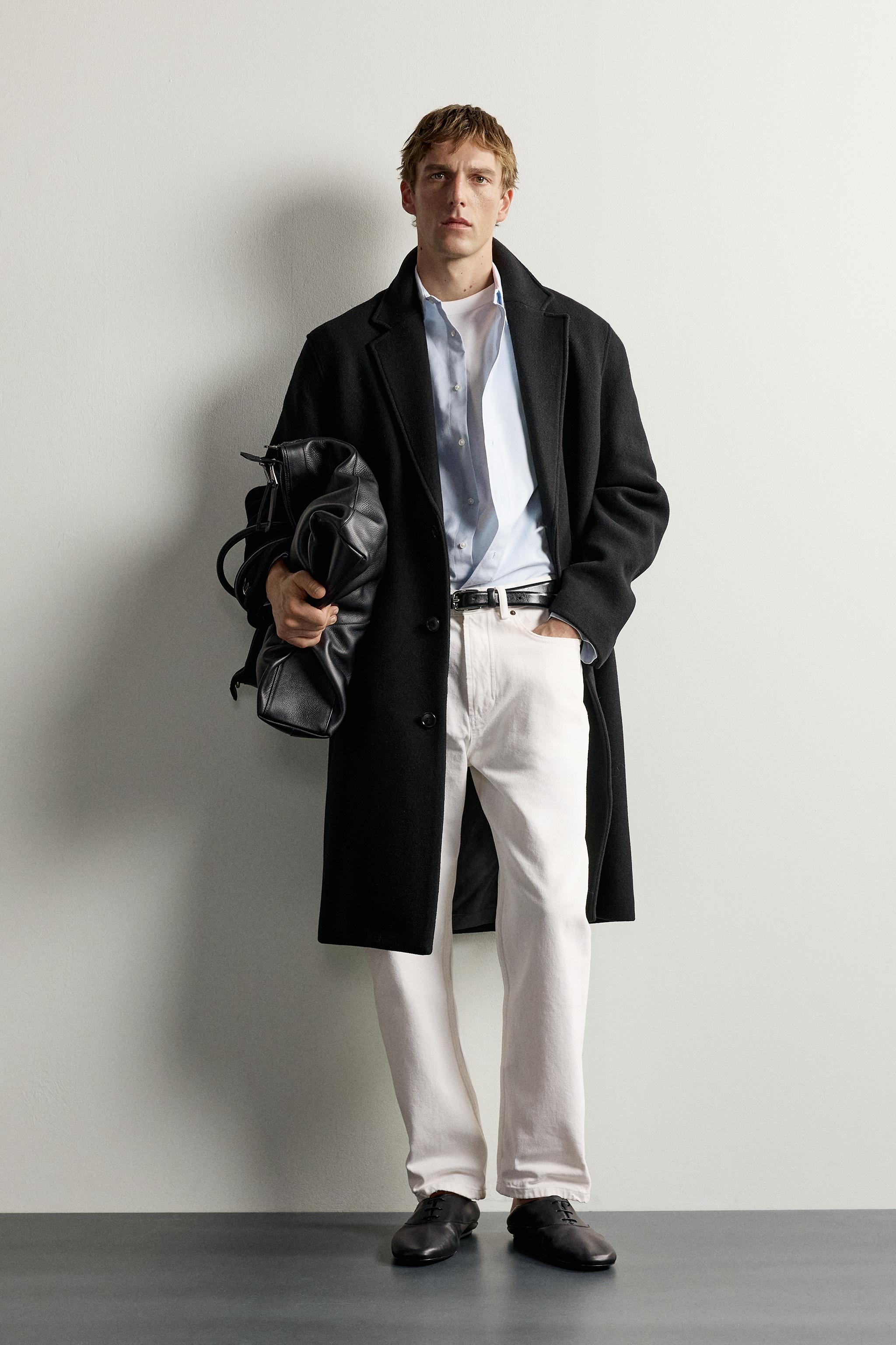 WOOL-BLEND RELAXED FIT COAT — Black