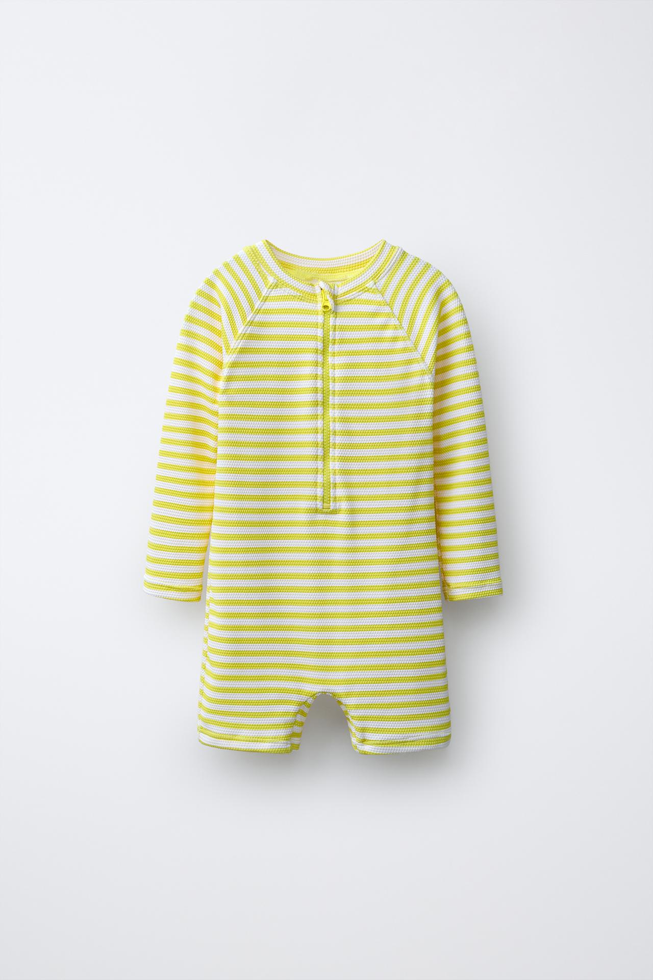 1-6 YEARS/ STRIPED TEXTURED SWIMSUIT — Light lime green