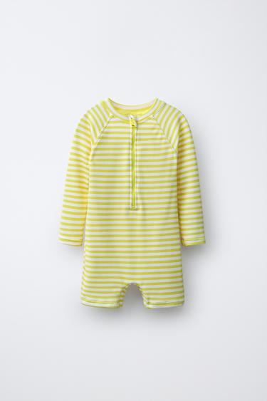 1-6 YEARS / STRIPED TEXTURED SWIMSUIT - Light lime green by Zara