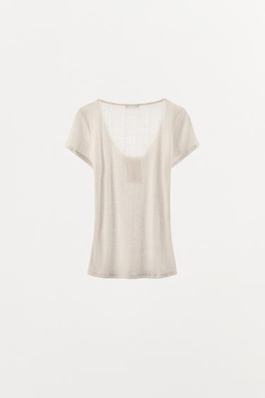 POINTELLE TOP WITH SATIN BOW - Oyster-white by Zara - Image 4