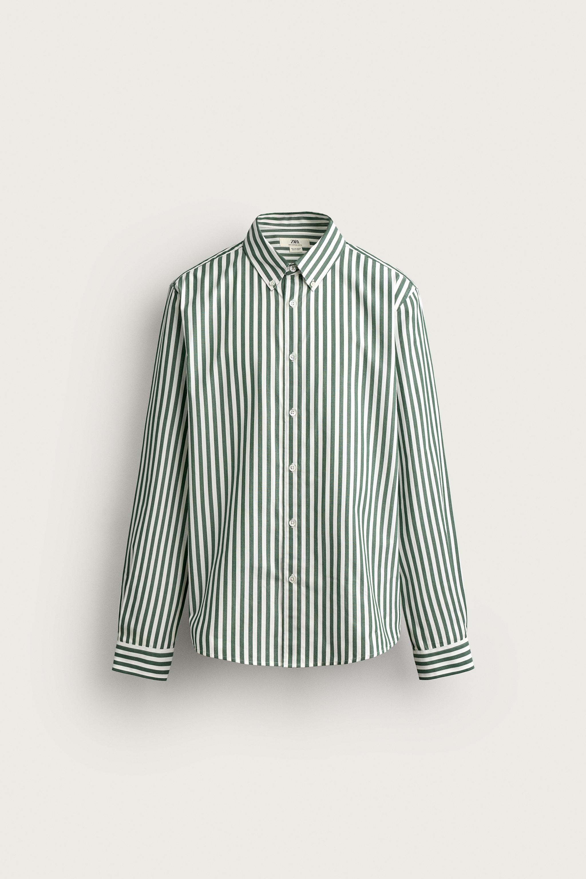 STRIPED RELAXED FIT SHIRT — Green / Ecru