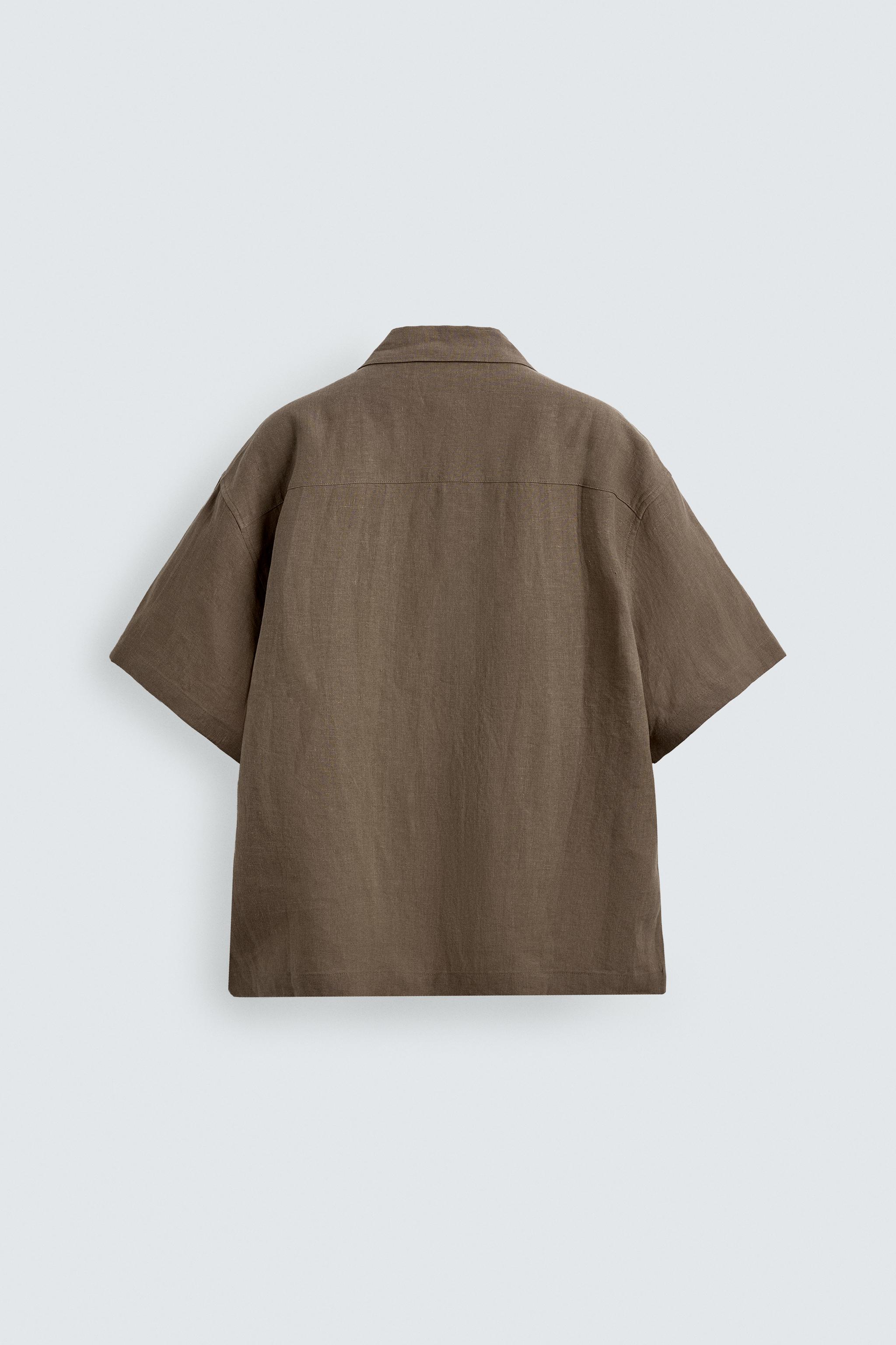 RELAXED FIT 100% LINEN SHIRT WITH PLEATED POCKETS