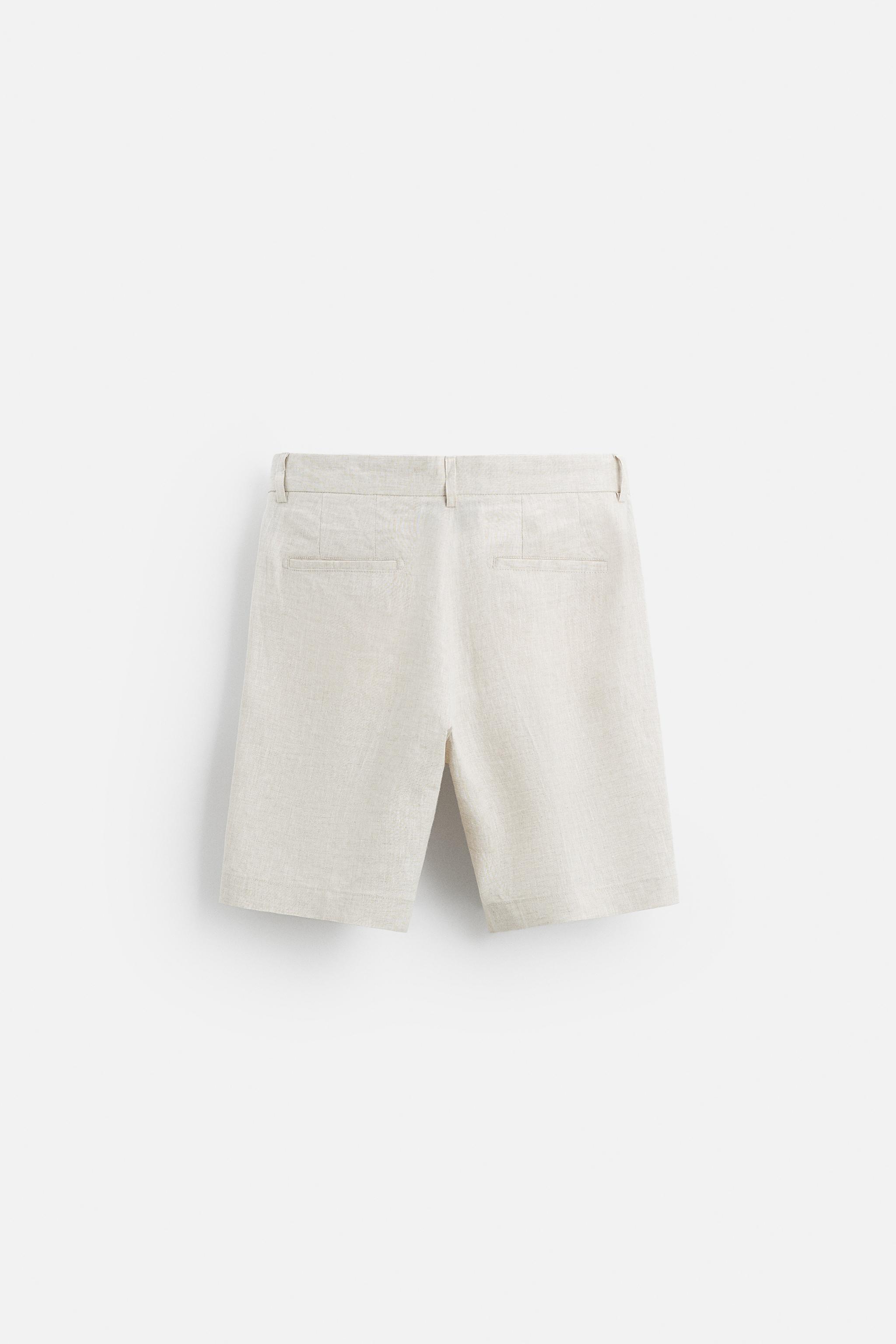 【ZARA】リネン100％ バミューダパンツ ホワイト | 1618/307/250 リネン100％ バミューダパンツ - ベージュ | ZARA Japan / 日本