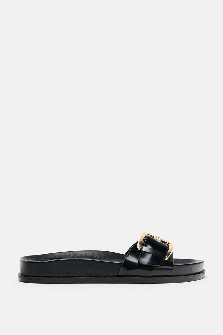 BUCKLED FLAT SANDALS Black ZARA India