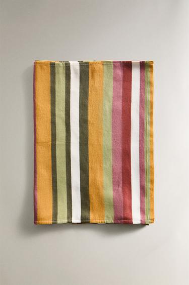MULTICOLOURED STRIPED COTTON TABLE RUNNER - Green by Zara - Image 4