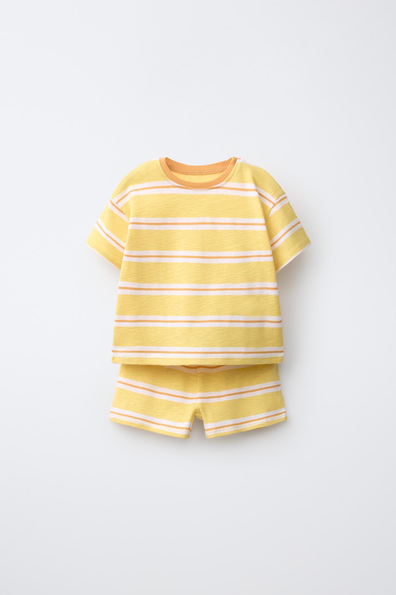 STRIPED T-SHIRT AND BERMUDA SET — Yellow