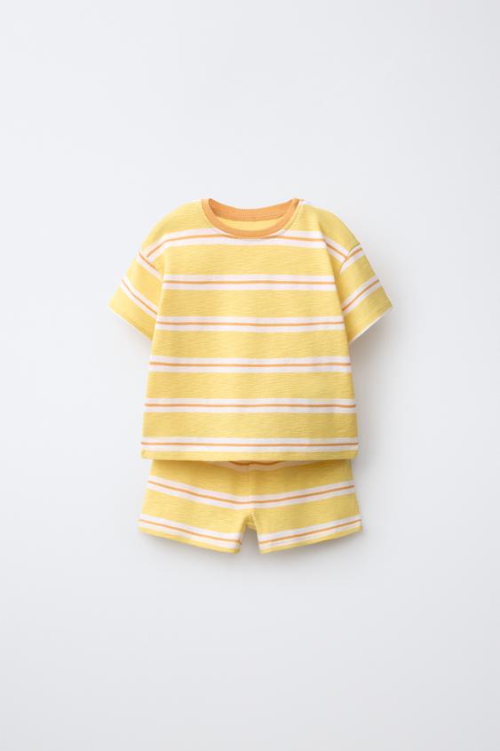 Zara STRIPED T-SHIRT AND BERMUDA SET - Yellow - Image 0