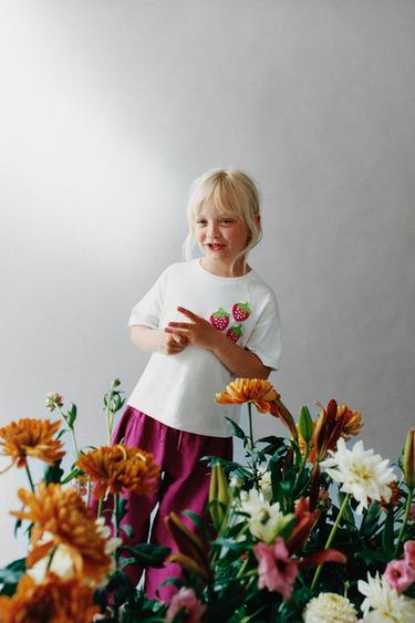CAMISETA FRUTAS PUNTO CROCHET - Blanco roto de Zara