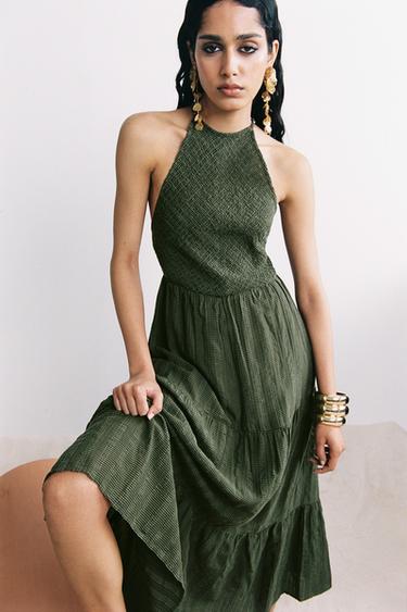 BEADED STRAP HALTER DRESS - Khaki by Zara