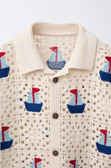 CHEMISE EN MAILLE BATEAUX CROCHET - Écru de Zara - Image 2