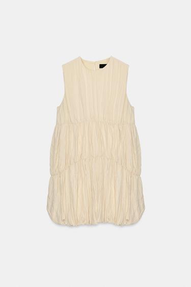 벌룬 셔링 원피스 - Zara 크림